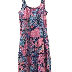 Lilly Pulitzer XS Floral Tiered Sundress Pink Blue Sleeveless Summer Dress